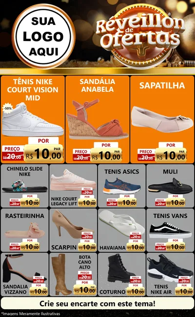 Modelo de Encarte para Encarte Grande com o tema Réveillon de Ofertas para Calçados
