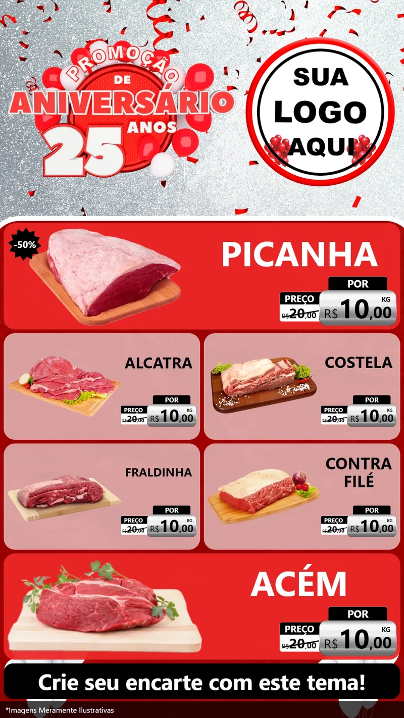 Modelo de TV para TV Vertical com o tema Promoção de Aniversário - 25Anos para Açougue