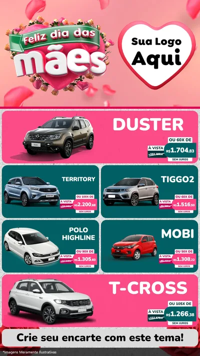 Modelo de TV para TV Vertical com o tema Feliz Dia das Mães para Concessionaria de Carros