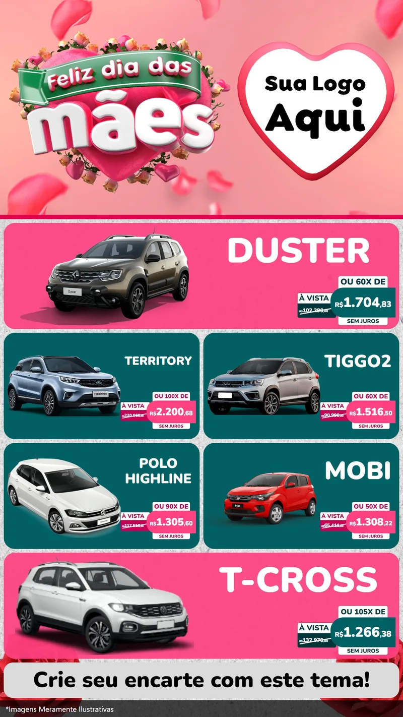 Modelo de TV para TV Vertical com o tema Feliz Dia das Mães para Concessionaria de Carros