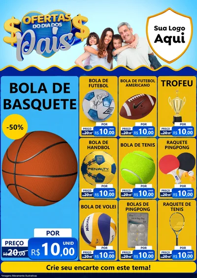 Modelo de Encarte para Encarte A4 Vertical com o tema Ofertas do Dia dos Pais para Artigos Esportivos