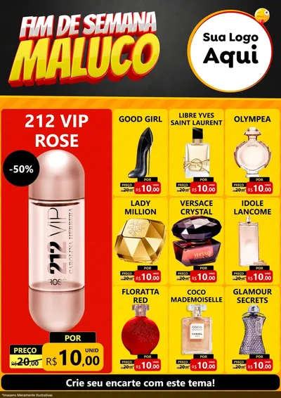Modelo de Encarte para Encarte A4 Vertical com o tema Final de Semana Maluco para Perfumes