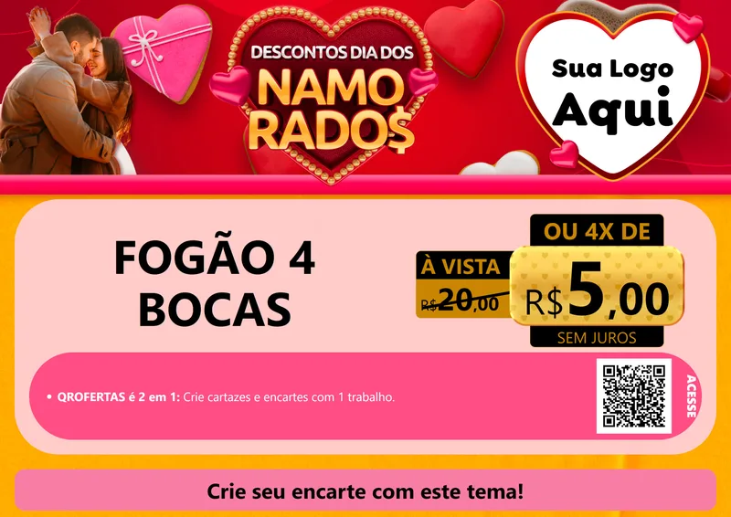 Modelo de Cartaz para Cartaz A4 Horizontal com o tema Descontos Dia dos Namorados para Móveis e Eletro