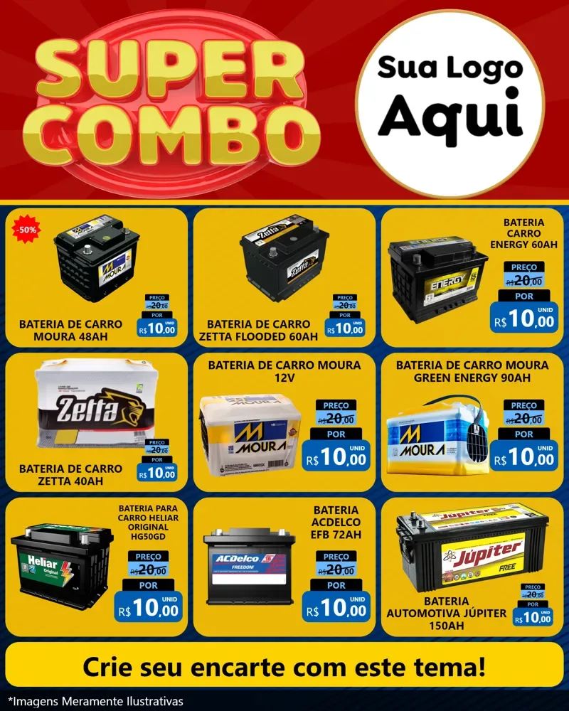Modelo de Rede Social para Feed Instagram com o tema Super Combo para Baterias Elétricas