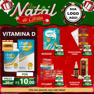 Modelo de Rede Social para Feed Facebook com o tema Um Natal de Ofertas para Farmácia