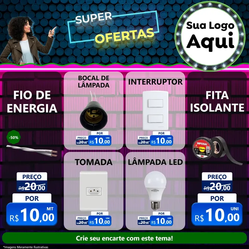 Modelo de Rede Social para Feed Facebook com o tema Super Ofertas para Materiais Elétricos