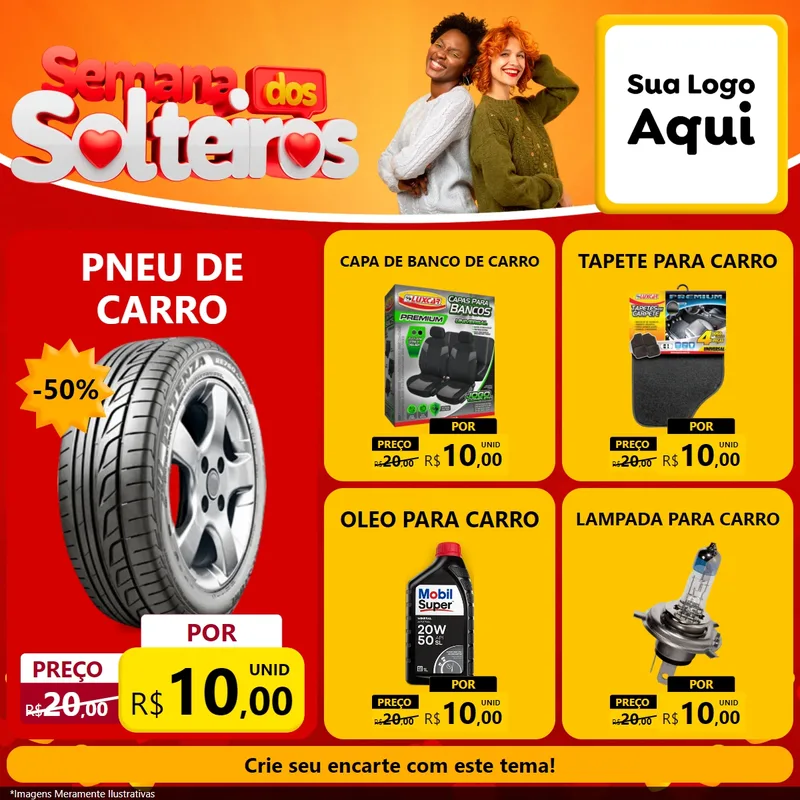 Modelo de Rede Social para Feed Facebook com o tema Semana dos Solteiros para Auto peças