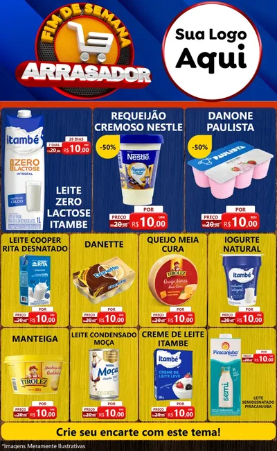 Modelo de Encarte para Encarte Grande com o tema Fim De Semana Arrasador para Frios e Laticínios