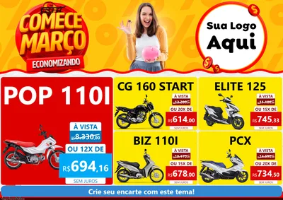 Modelo de Encarte para Encarte A4 Horizontal com o tema Comece Março Economizando para Concessionaria de Motos