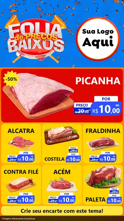 Modelo de Rede Social para Stories com o tema Folia de Preços Baixos para Açougue