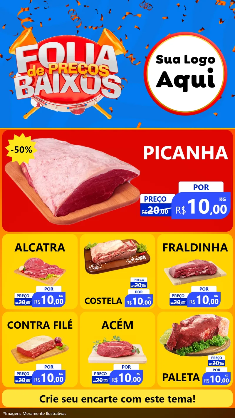 Modelo de Rede Social para Stories com o tema Folia de Preços Baixos para Açougue