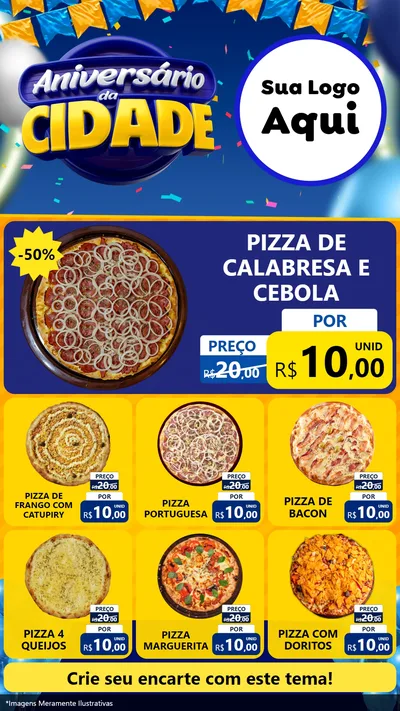 Modelo de Rede Social para Stories com o tema Aniversário da Cidade para Pizzaria