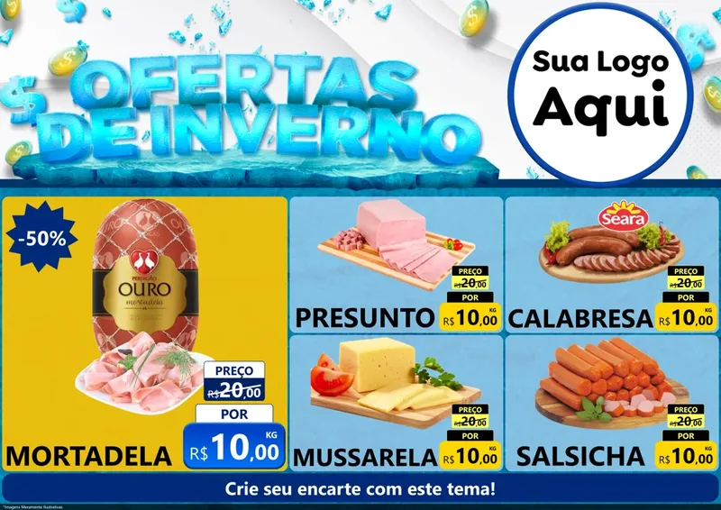 Modelo de Encarte para Encarte A4 Horizontal com o tema Ofertas de Inverno para Frios e Laticínios