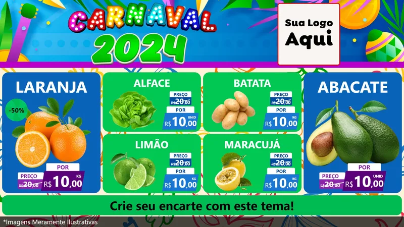 Modelo de TV para TV Horizontal com o tema Carnaval 2027 para Hortifrúti