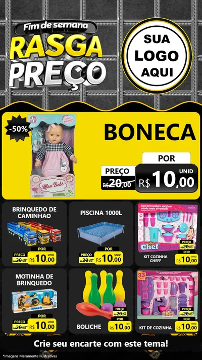 Modelo de Rede Social para Stories com o tema Fim de Semana Rasga Preço para Brinquedos