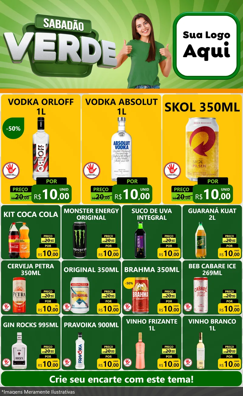 Modelo de Encarte para Encarte Grande com o tema Sabadão Verde para Distribuidora de bebidas