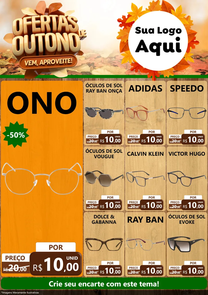 Modelo de Encarte para Encarte A4 Vertical com o tema Ofertas de Outono - Vem, Aproveite! para Óticas