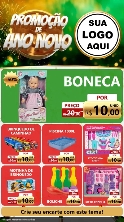 Modelo de Rede Social para Stories com o tema Promoção de Ano Novo para Brinquedos