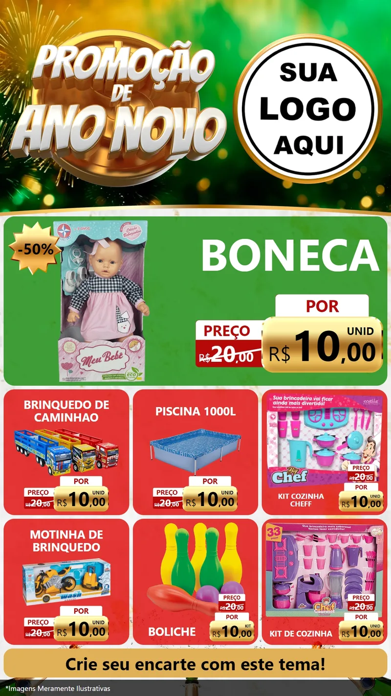 Modelo de Rede Social para Stories com o tema Promoção de Ano Novo para Brinquedos