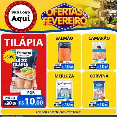 Modelo de Rede Social para Feed Facebook com o tema Ofertas de Fevereiro para Peixaria