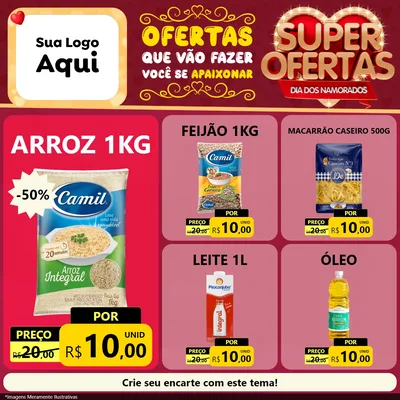 Modelo de Rede Social para Feed Facebook com o tema Dia dos Namorados para Supermercado