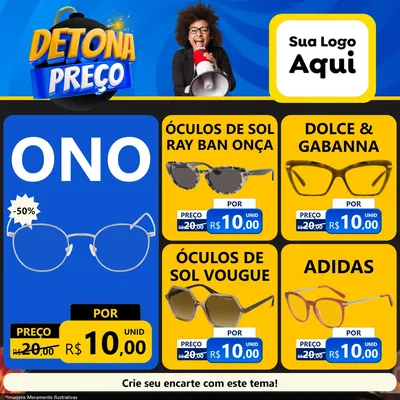 Modelo de Rede Social para Feed Facebook com o tema Detona Preços para Óticas