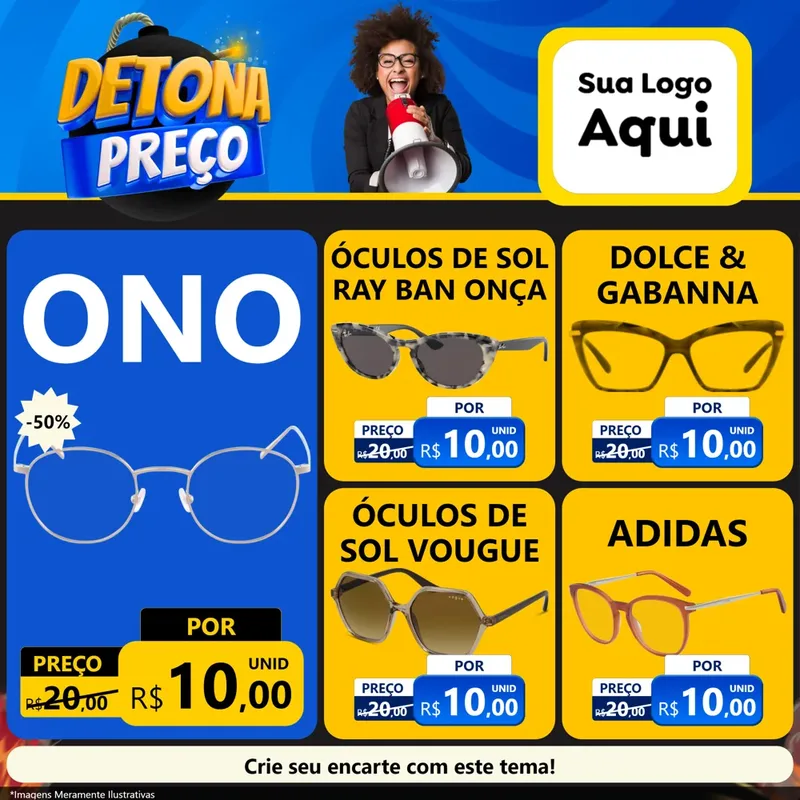 Modelo de Rede Social para Feed Facebook com o tema Detona Preços para Óticas