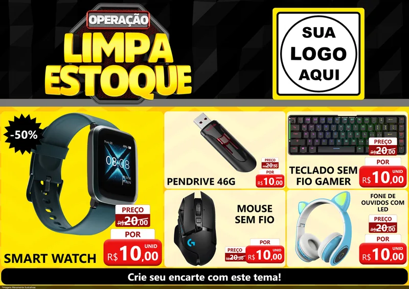 Modelo de Encarte para Encarte A4 Horizontal com o tema Operação Limpa Estoque para Informática