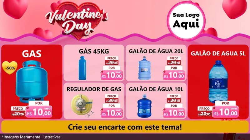 Modelo de TV para TV Horizontal com o tema Valentine's Day para Água e gás
