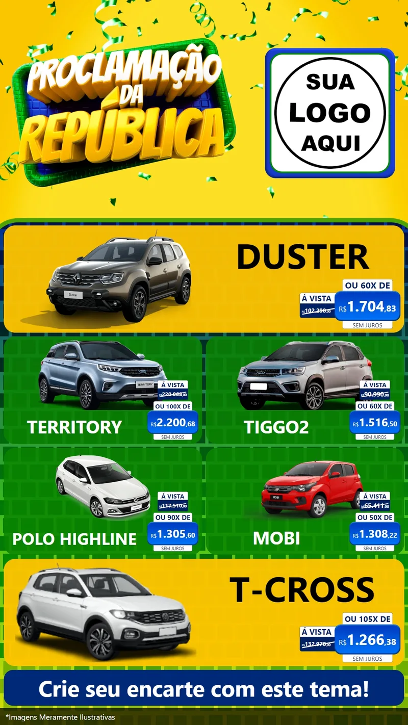 Modelo de TV para TV Vertical com o tema Proclamação da República para Concessionaria de Carros