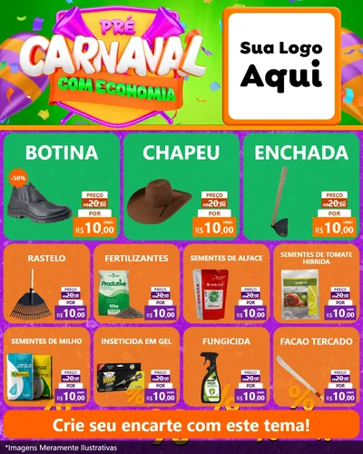 Modelo de Rede Social para Feed Instagram com o tema Pré-Carnaval Com Economia para Agropecuária