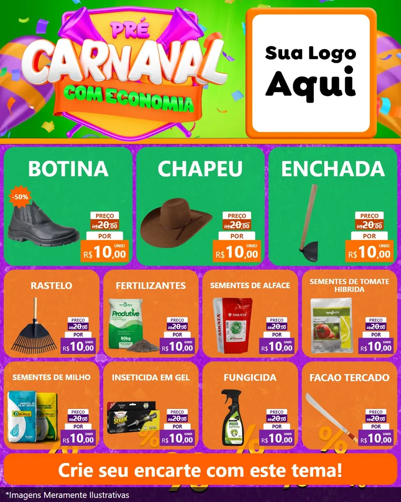 Modelo de Rede Social para Feed Instagram com o tema Pré-Carnaval Com Economia para Agropecuária