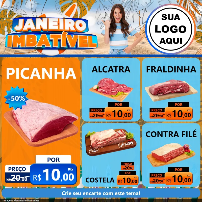 Modelo de Rede Social para Feed Facebook com o tema Janeiro Imbatível para Açougue
