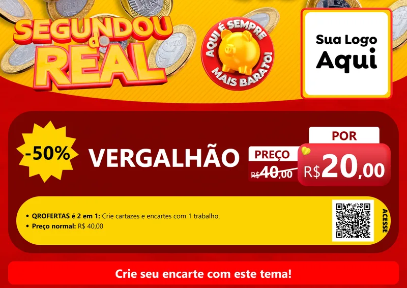 Modelo de Cartaz para Cartaz A4 Horizontal com o tema Segundou do Real para Ferragens