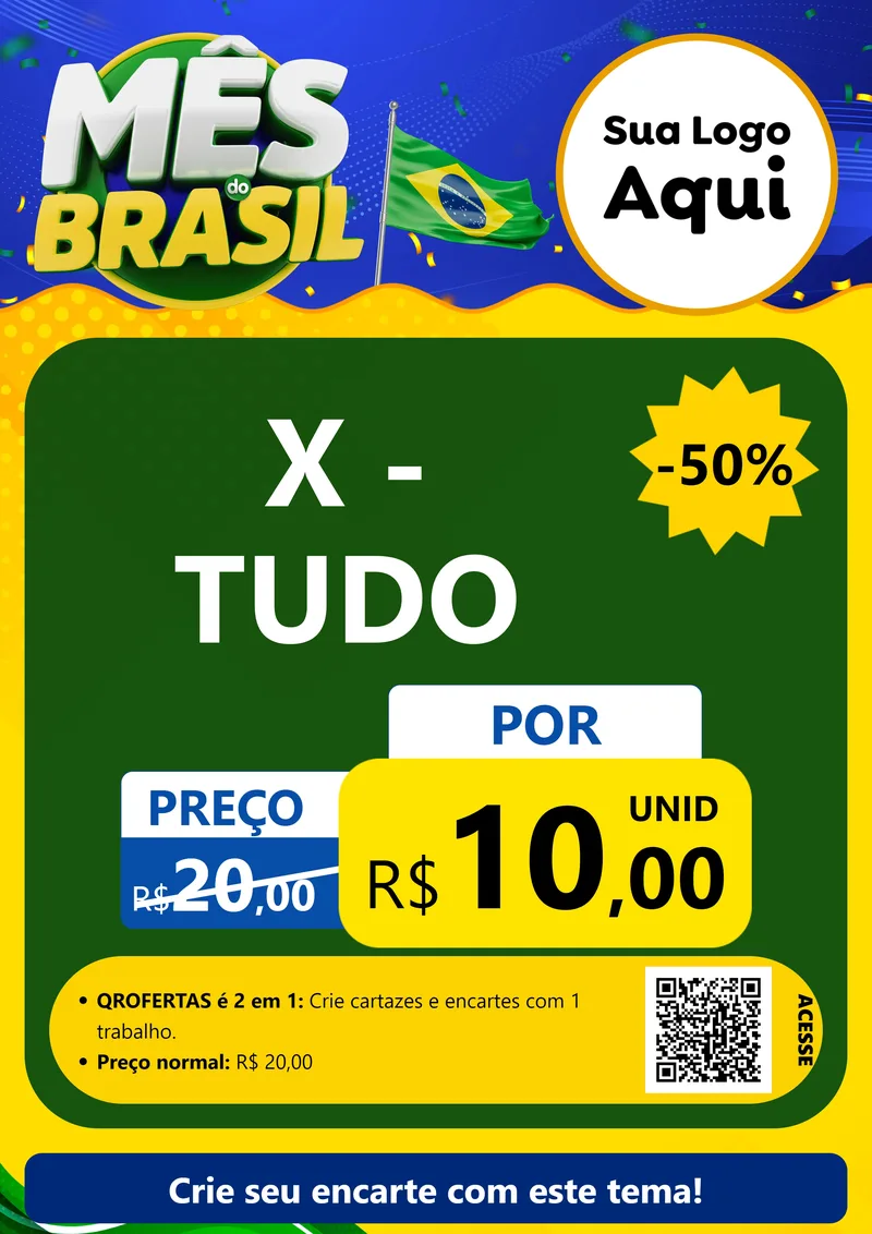 Modelo de Cartaz para Cartaz A4 Vertical com o tema Mês do Brasil para Hamburgueria