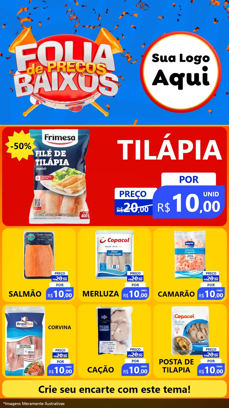 Modelo de Rede Social para Stories com o tema Folia de Preços Baixos para Peixaria