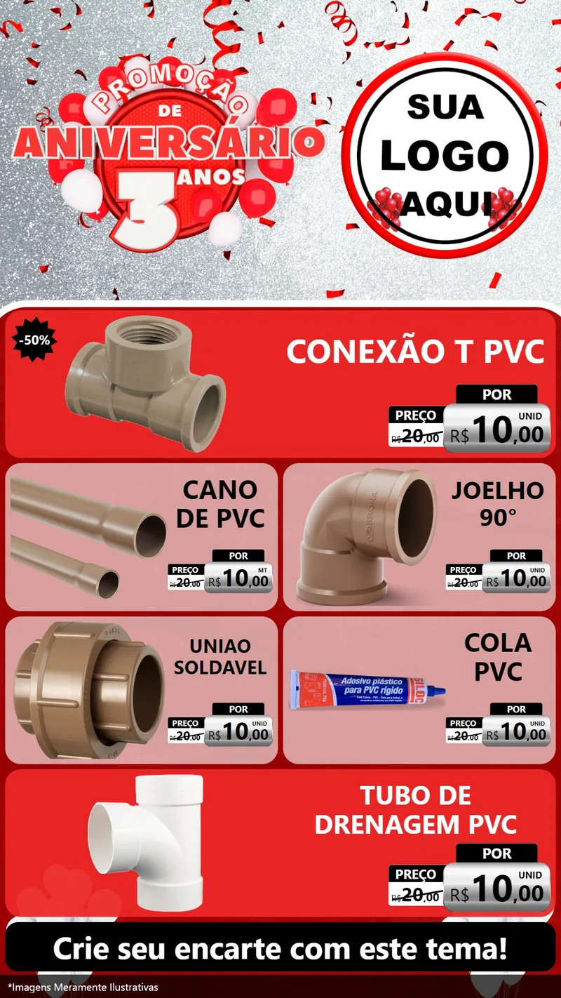 Modelo de TV para TV Vertical com o tema Promoção de Aniversário - 3 Anos para Tubos e conexões