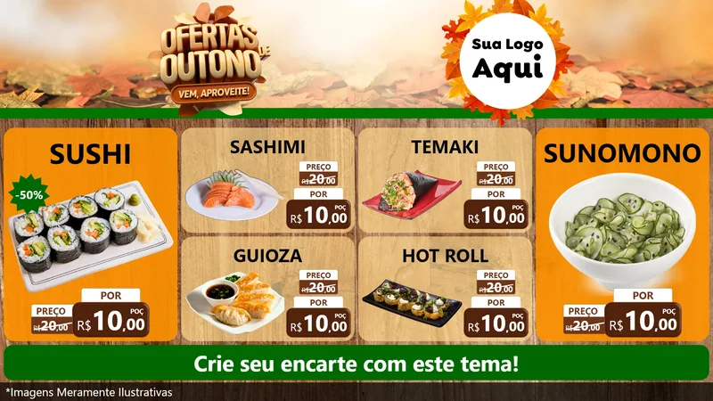 Modelo de TV para TV Horizontal com o tema Ofertas de Outono - Vem, Aproveite! para Comida japonesa