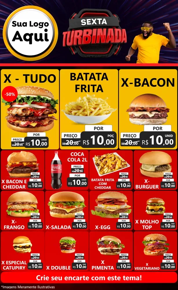 Modelo de Encarte para Encarte Grande com o tema Sexta Turbinada para Hamburgueria