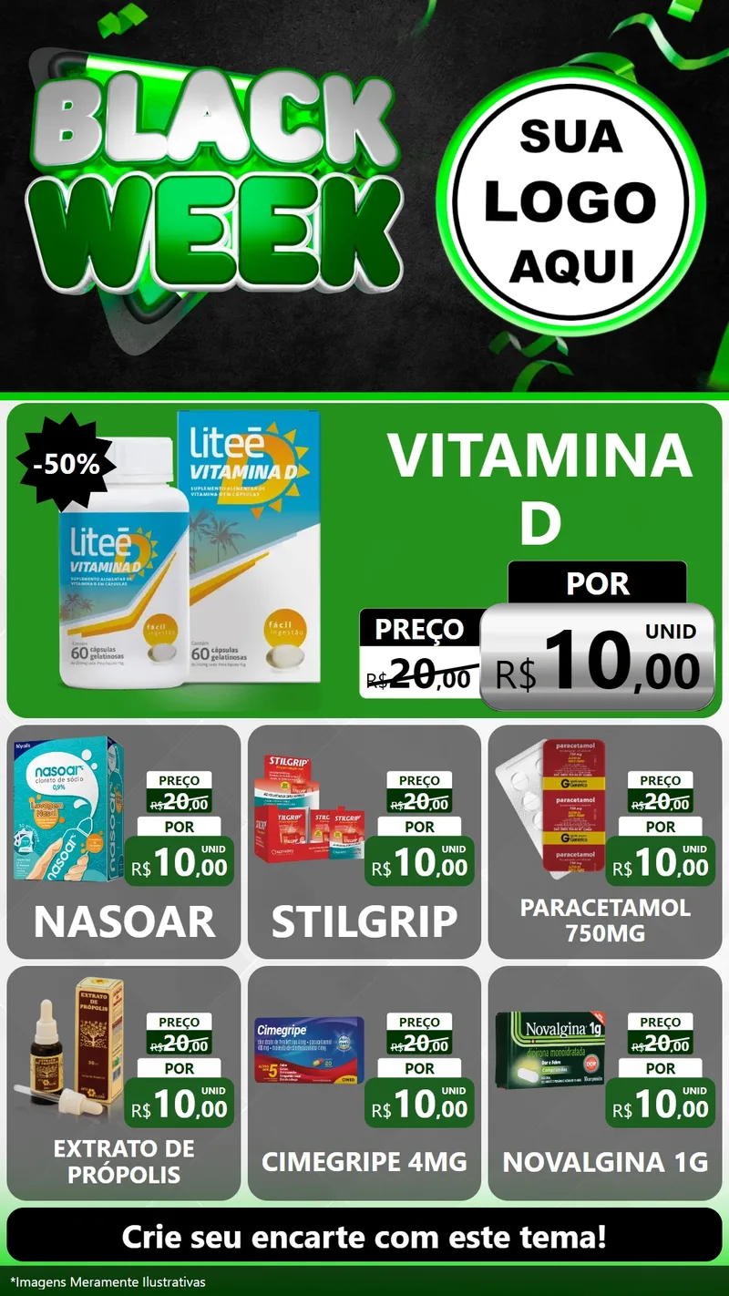 Modelo de Rede Social para Stories com o tema Black Week para Farmácia