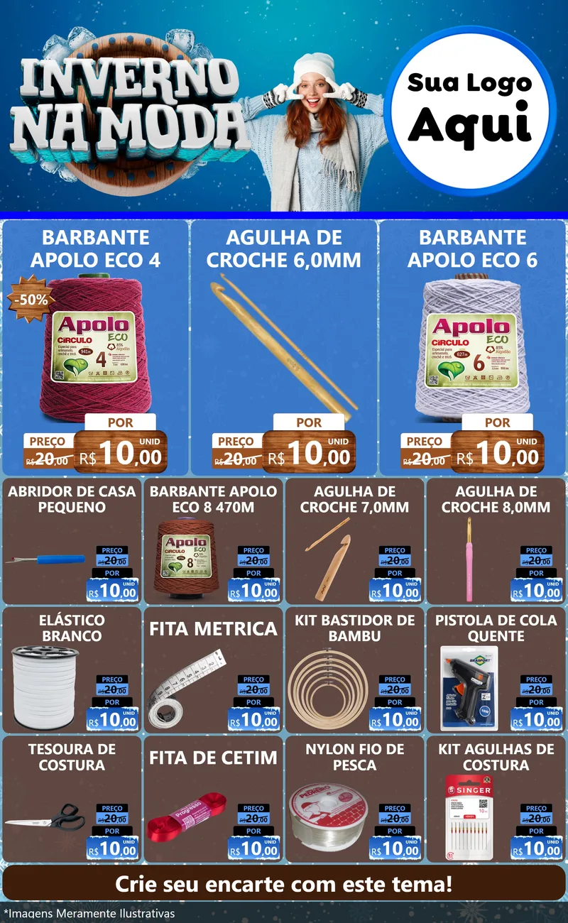 Modelo de Encarte para Encarte Grande com o tema Inverno na Moda para Armarinho e Aviamentos
