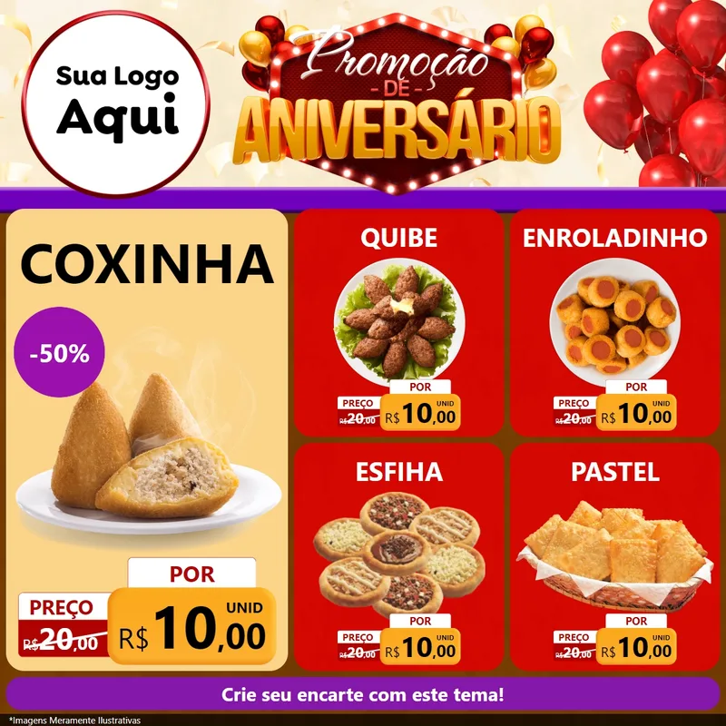Modelo de Rede Social para Feed Facebook com o tema Promoção de Aniversário para Salgadaria