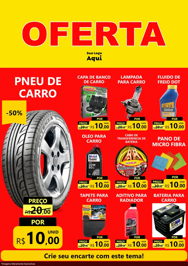 Modelo de Encarte para Encarte A4 Vertical com o tema OFERTA - Vermelho Cartaz para Auto peças