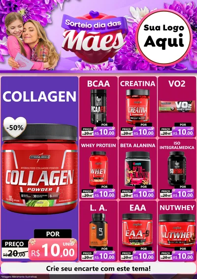 Modelo de Encarte para Encarte A4 Vertical com o tema Sorteio Dia das Mães para Suplementos alimentares