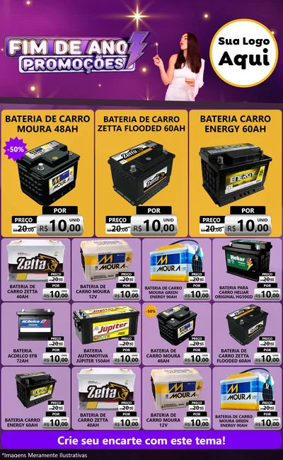 Modelo de Encarte para Encarte Grande com o tema Fim de Ano Promoções para Baterias Elétricas