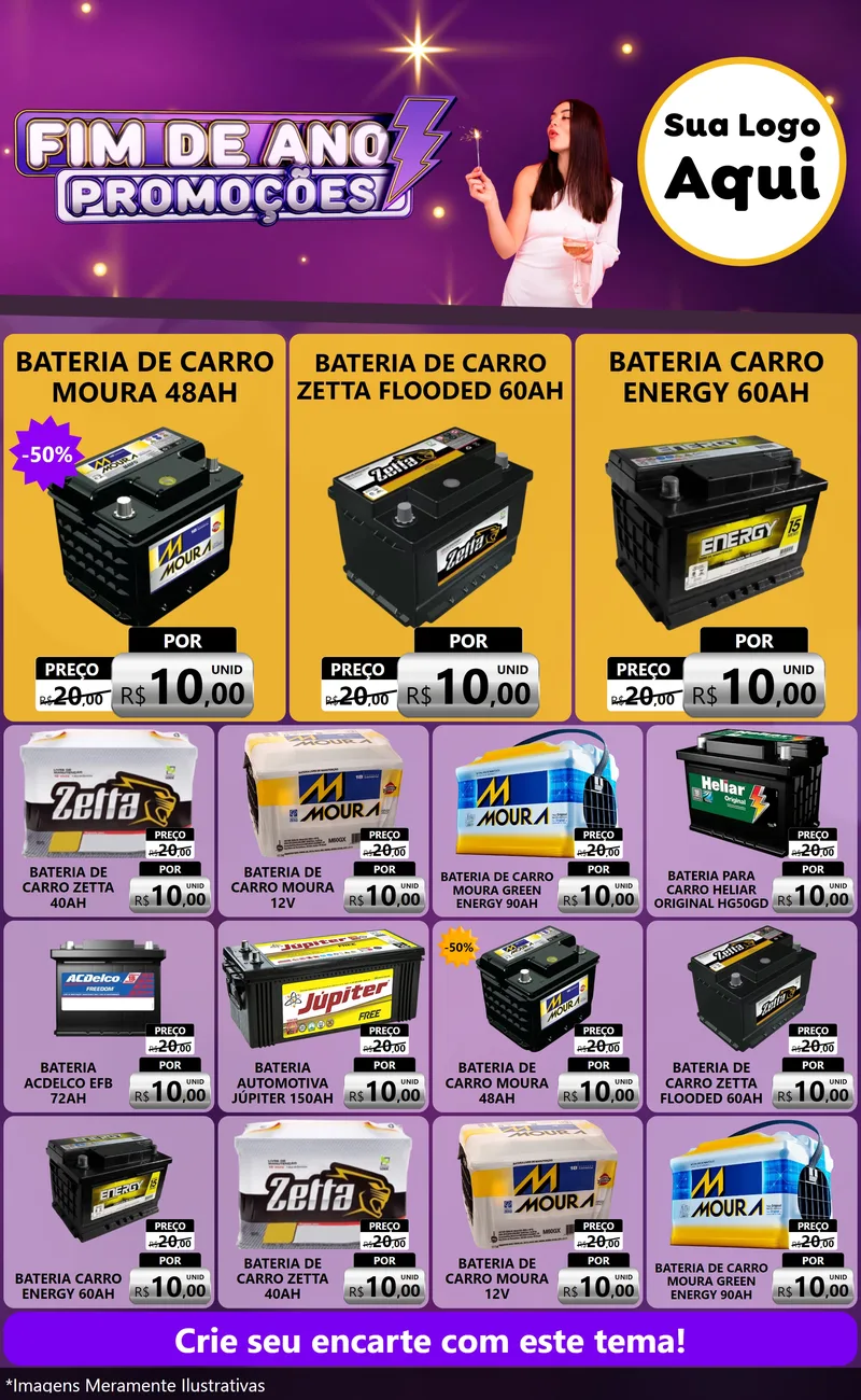 Modelo de Encarte para Encarte Grande com o tema Fim de Ano Promoções para Baterias Elétricas