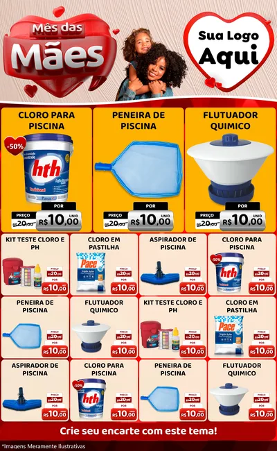 Modelo de Encarte para Encarte Grande com o tema Mês das Mães para Produtos para Piscina