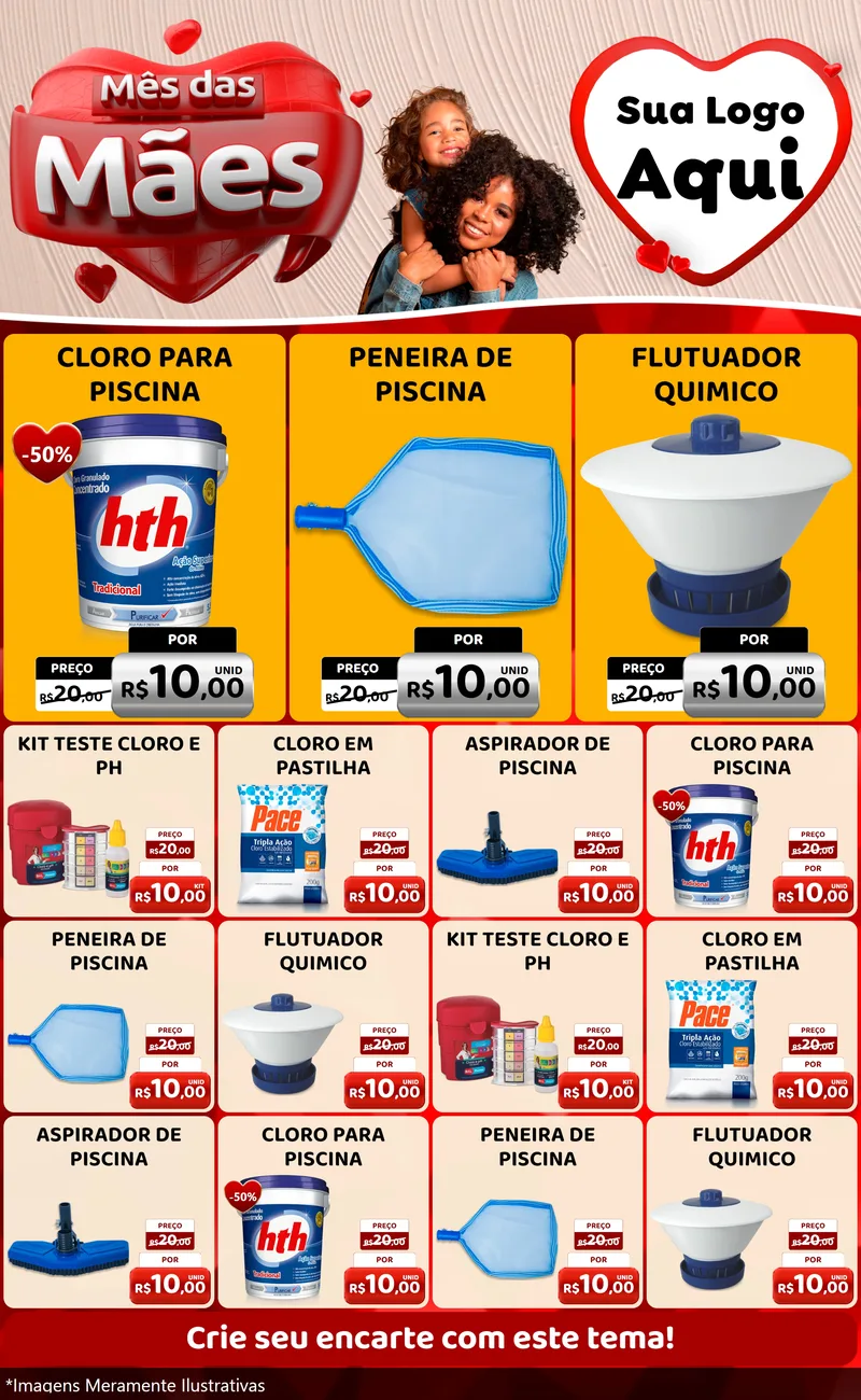 Modelo de Encarte para Encarte Grande com o tema Mês das Mães para Produtos para Piscina