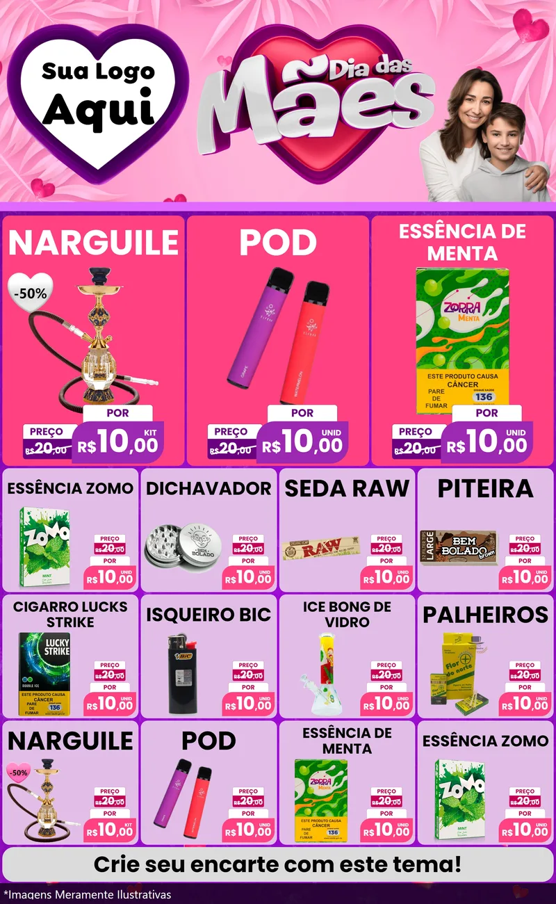 Modelo de Encarte para Encarte Grande com o tema Dia das Mães para Tabacaria