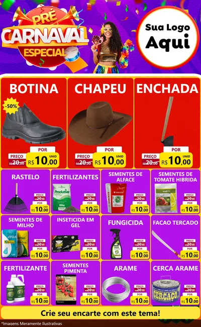 Modelo de Encarte para Encarte Grande com o tema Pré-Carnaval Especial para Agropecuária